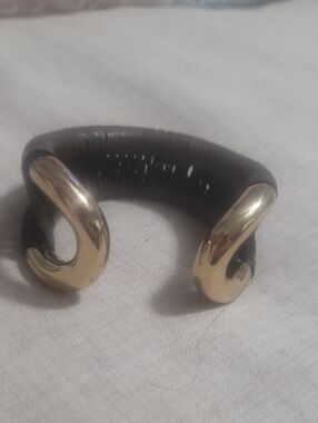 Men's Army Green Leather Cuff Bracelet with Gold-Tone Accents